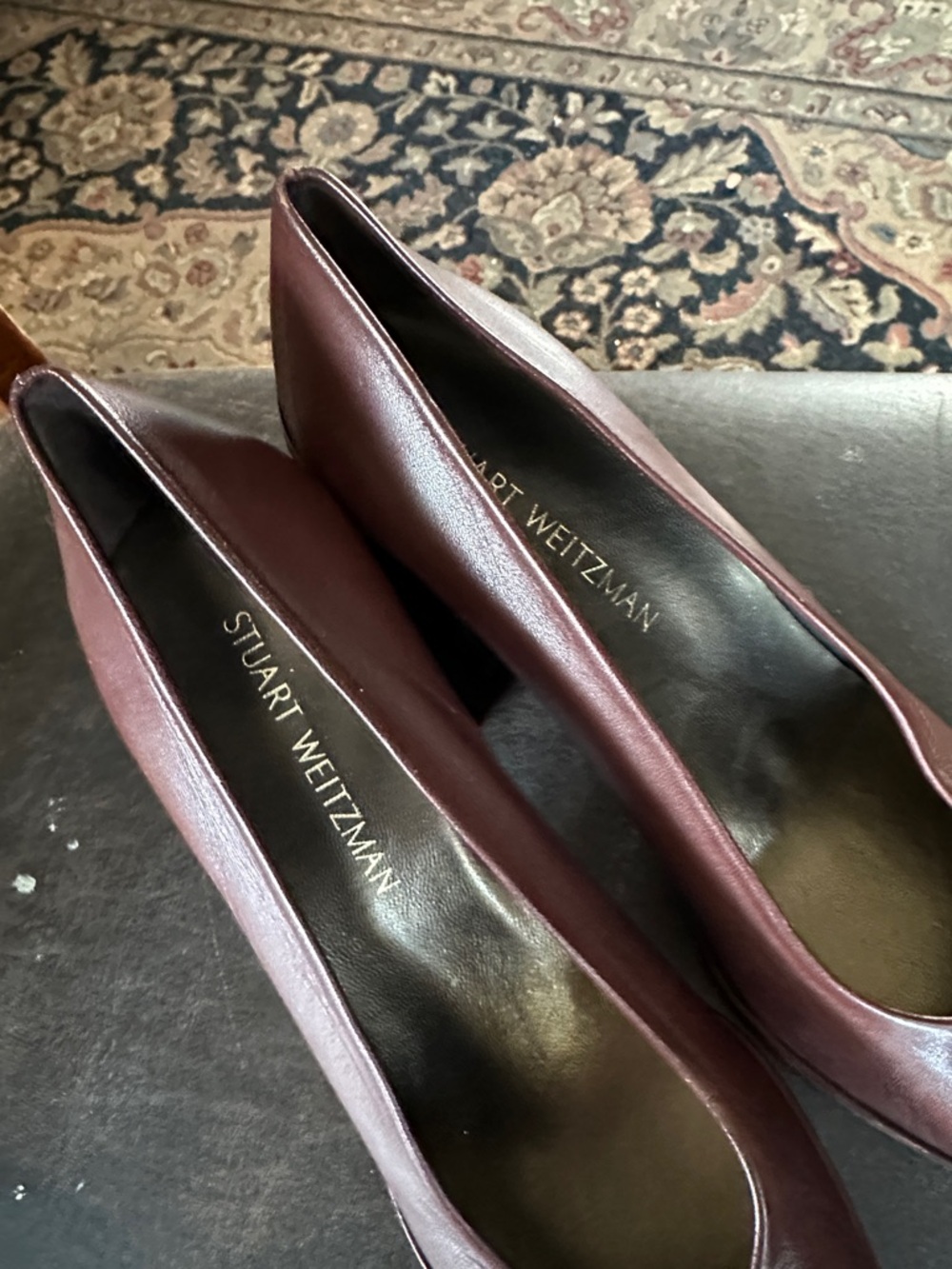 Stuart Weitzman Dark Brown Leather Block Heel Pumps with Gold Accent - Picture 5 of 11